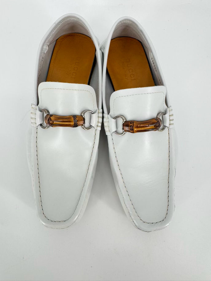GUCCI Size 10 Cream Leather Horsebit Accejt Loafers