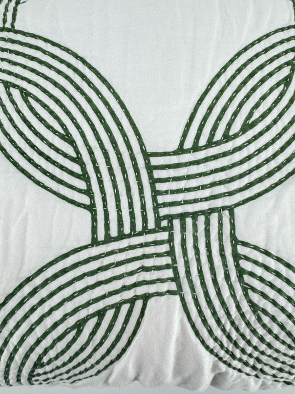 SERENA & LILLY White & Green Stitched Geometric Euro Pillows