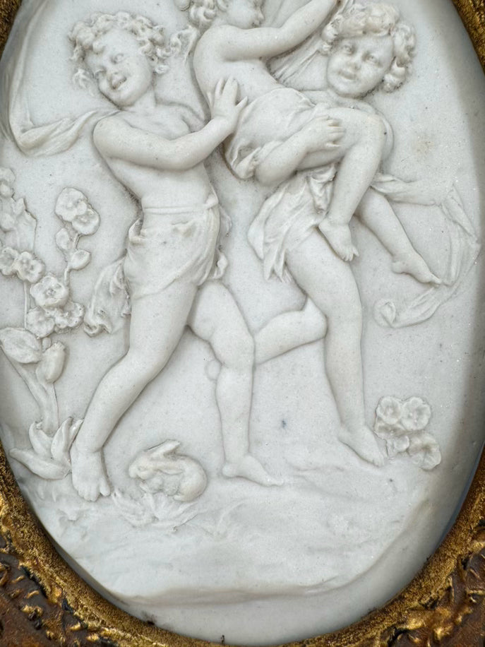 Bisque Relief Plaque in Ornate Gold Frame
