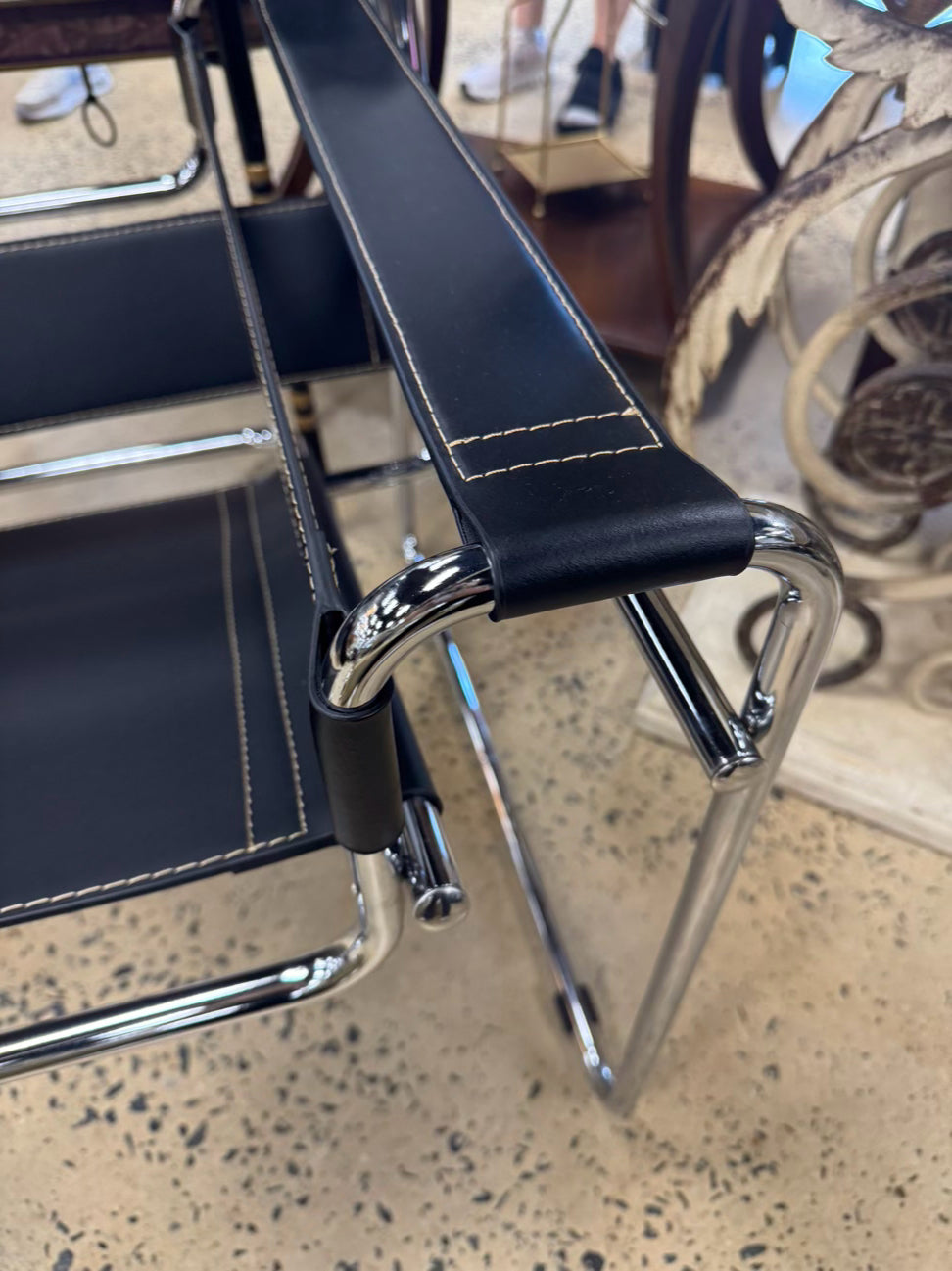 Silver & Black Metal & Faux Leather Mid Century Modern Chair