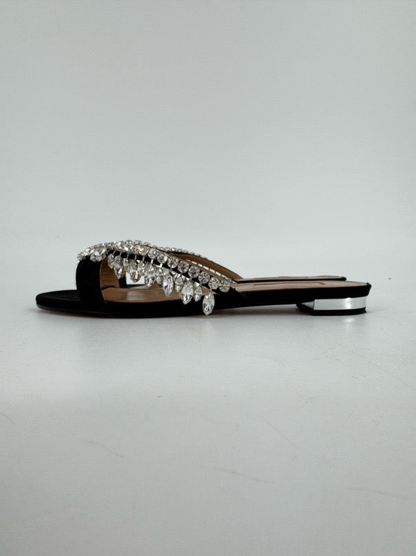 AQUAZZURA Size 36 Black Crystal Detail Sandals