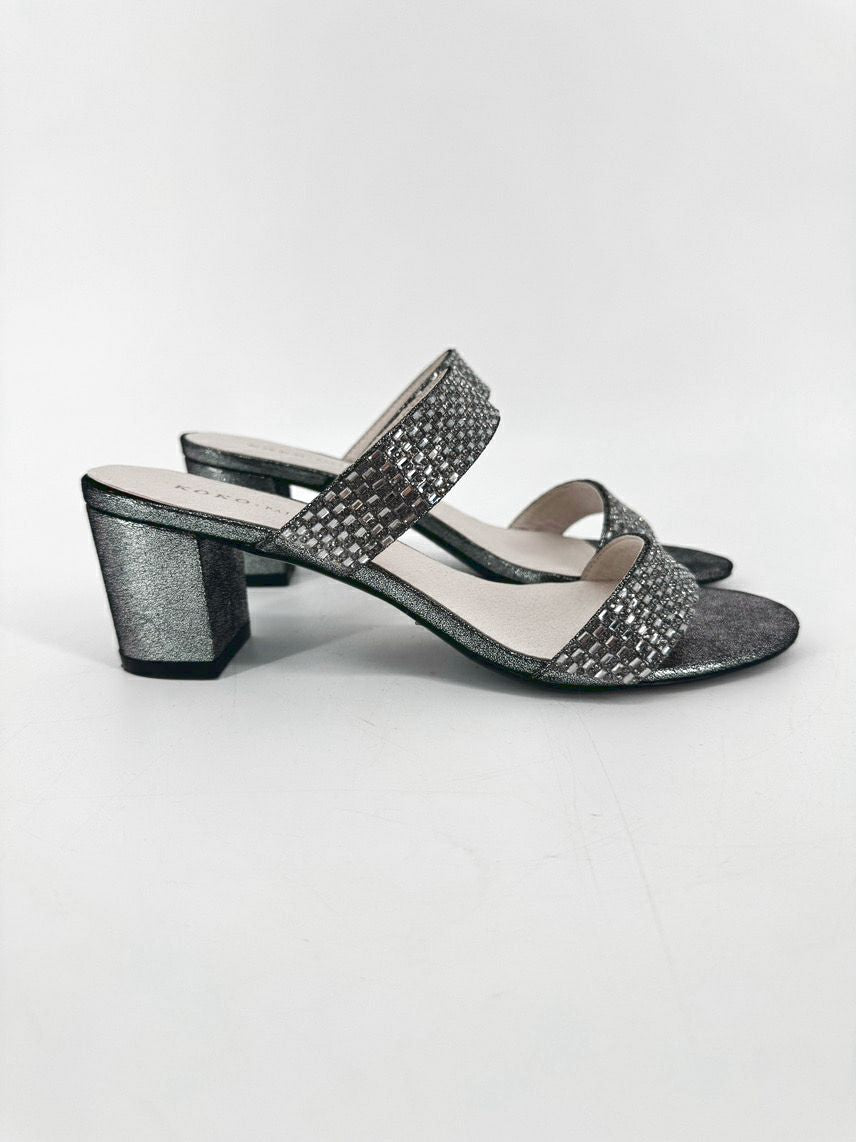 KOKO + PALENKI Size 8 Silver Crystal Detail Kitten Heels