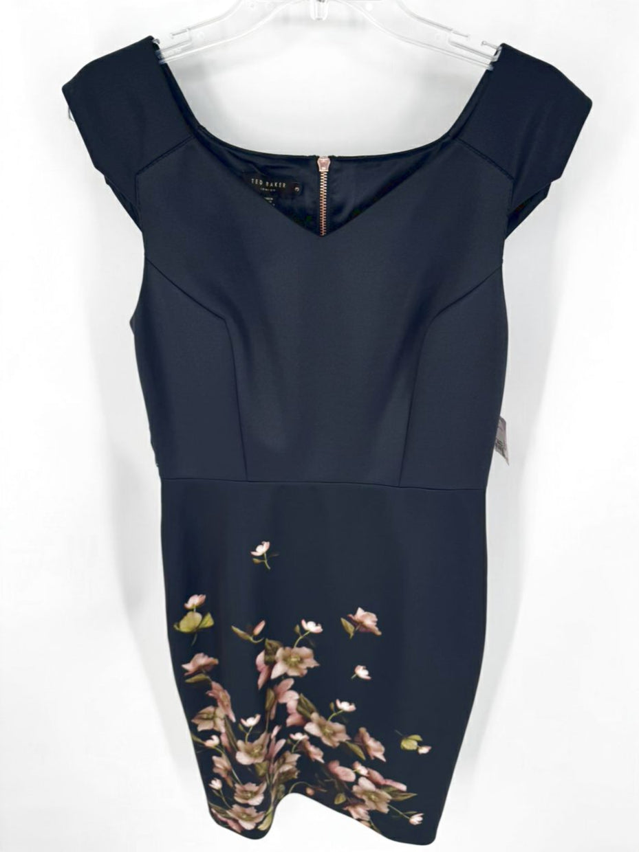 TED BAKER Size M Midnight Floral Print Sleeveless Dress