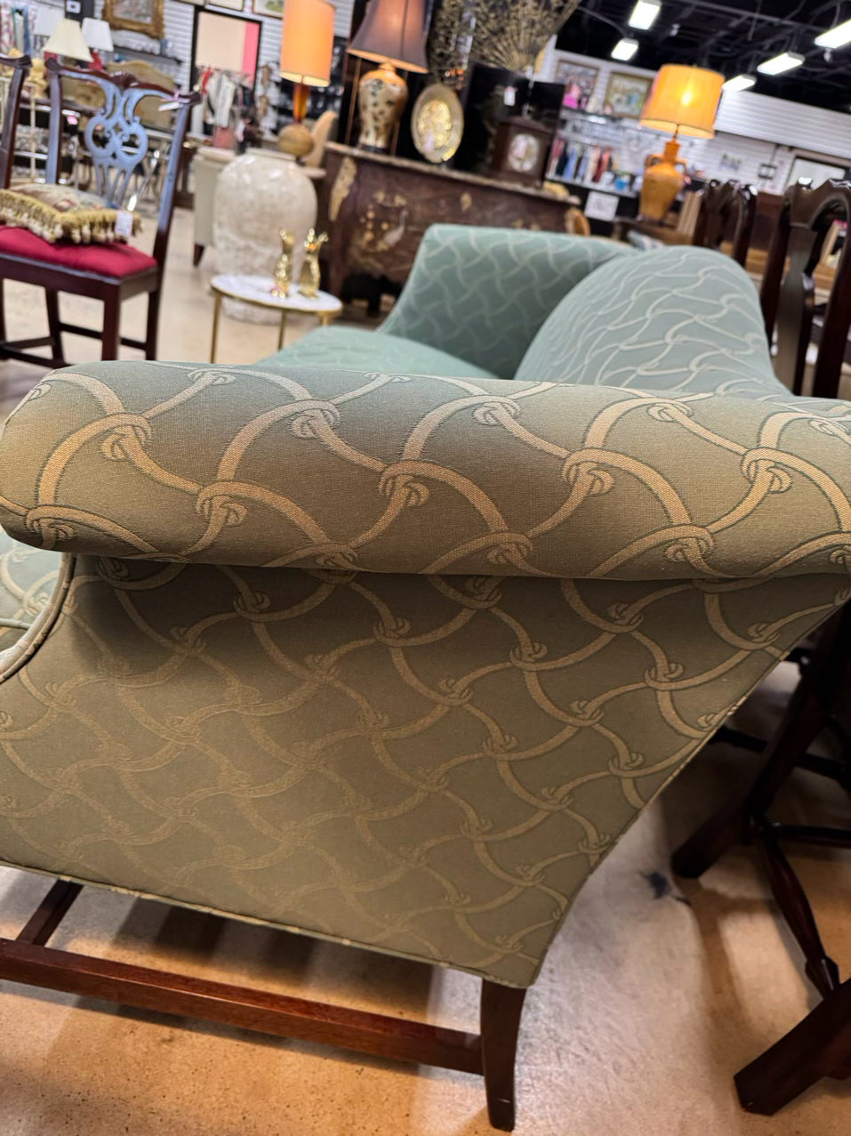Green Geometric Chippendale Sofa