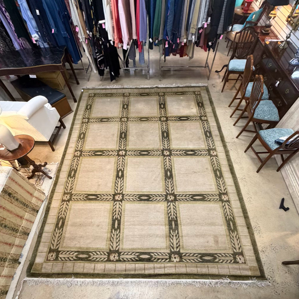 Cream & Olive Trellis Wool Area Rug