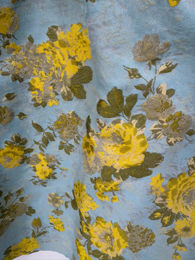 ABBEYGLASS Size M Teal & Yellow Floral Textured Skirt