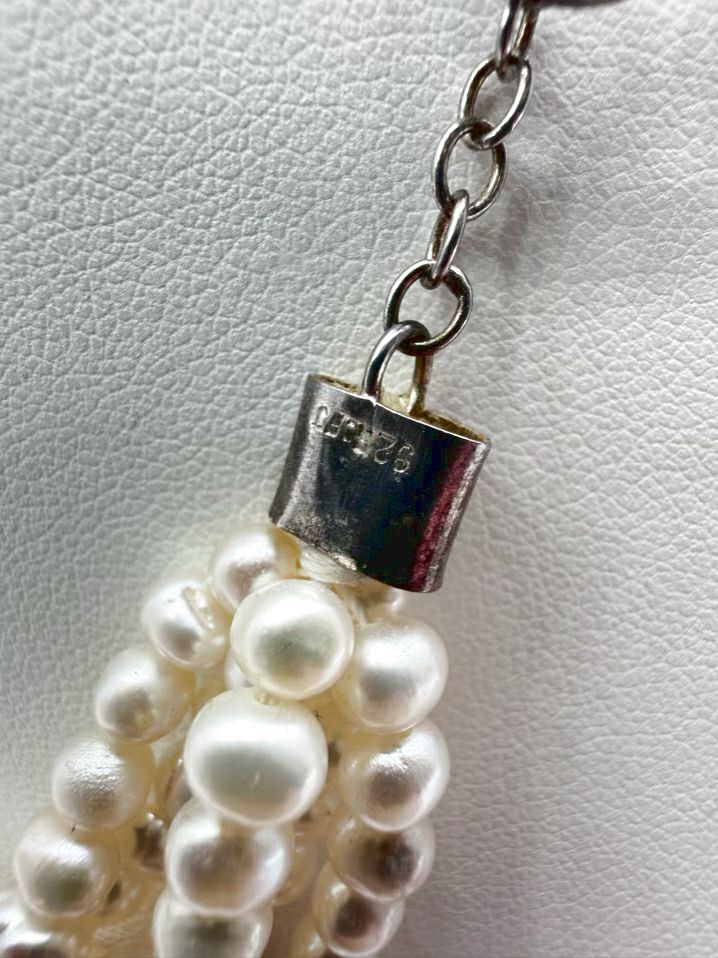 Iridescent Pearl Multi-Strands Necklace w/ 925 Clasp