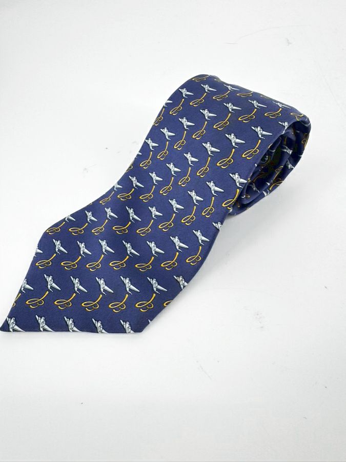 HERMES Blue & Yellow Airplane Silk Tie