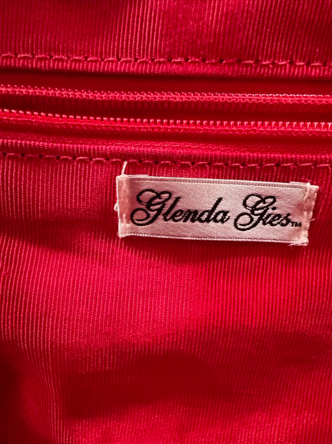GLENDA GIES Gray & Red Velour Floral Purse