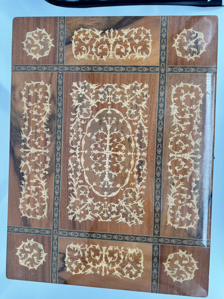 Wood Marquetry Music Box Side Table