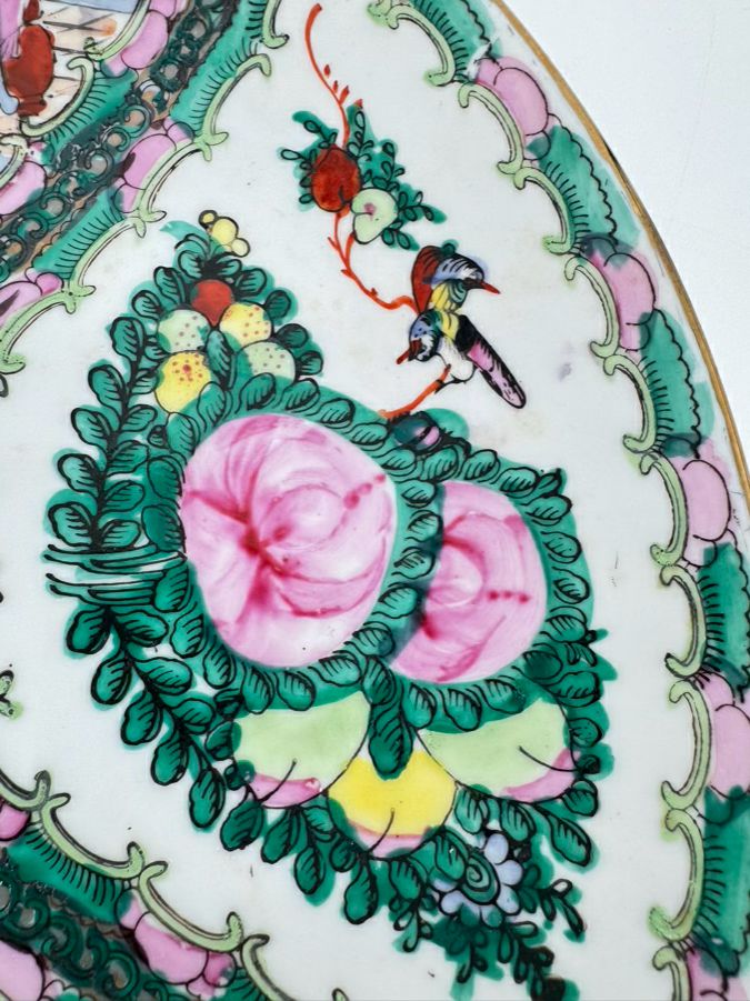 Pink & Green Rose Medallion Decorative Plate w/ Hanger