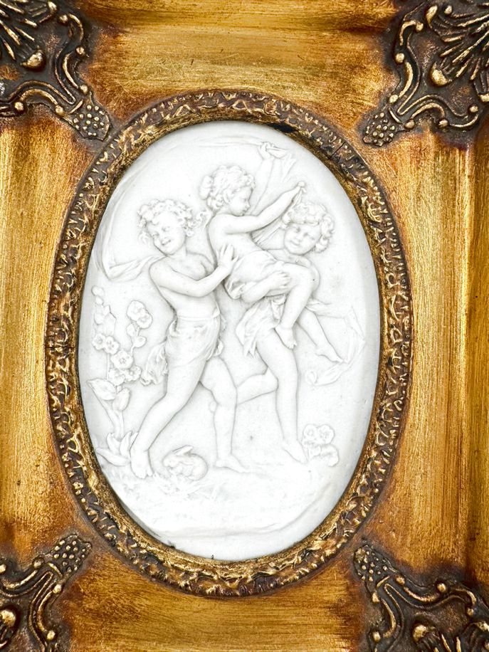 Bisque Relief Plaque in Ornate Gold Frame