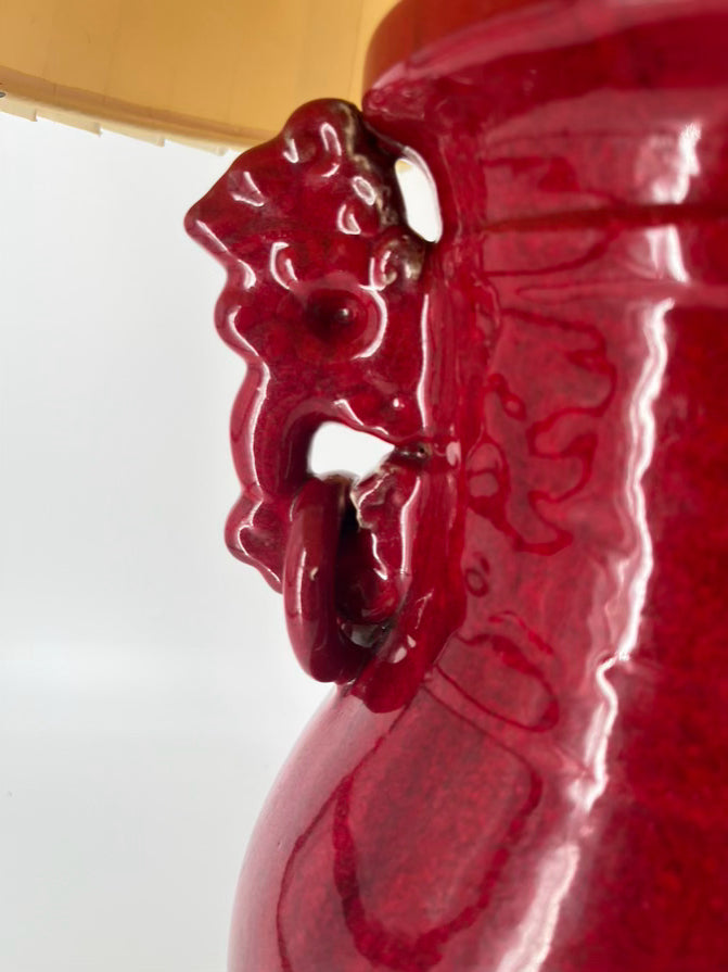 Red Ceramic Lamp W/ Handles