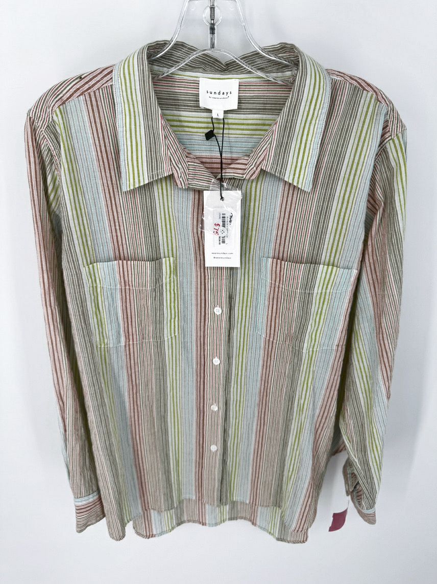 SUNDAYS Size L Print Stripe Emmie Blouse NWT