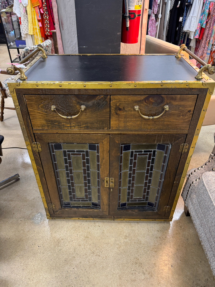 HABERSHAM Wood & Stained Glass Bar Cabinet