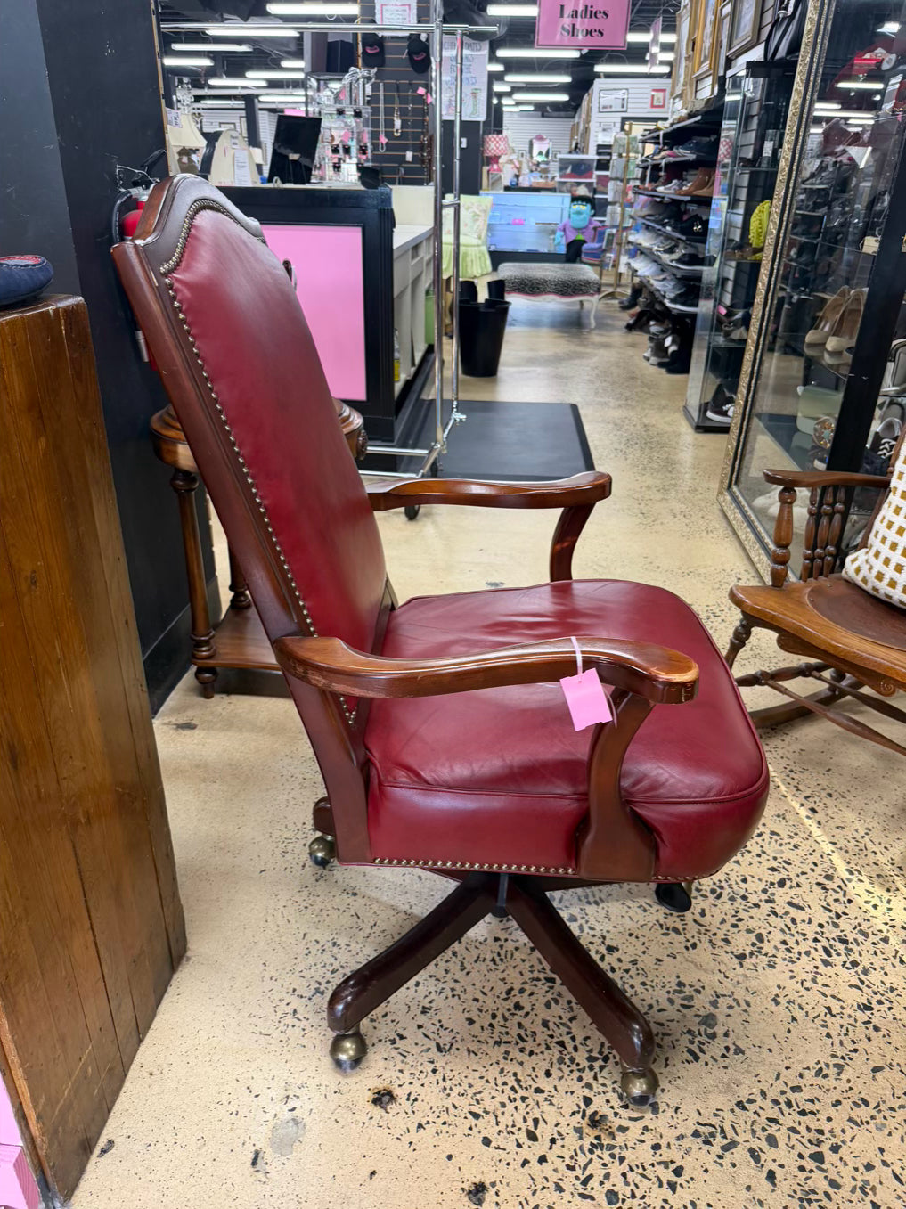 BRADINGTON YOUNG Red Leather & Wood Desk Chair