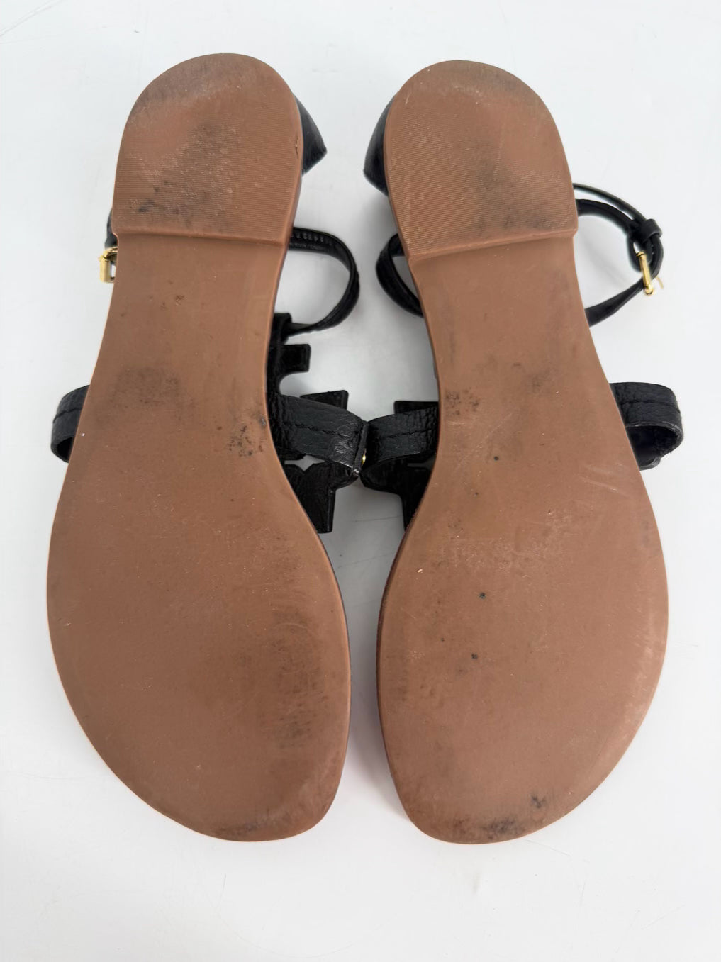 TORY BURCH Size 8 Black Leather Monogram Sandals