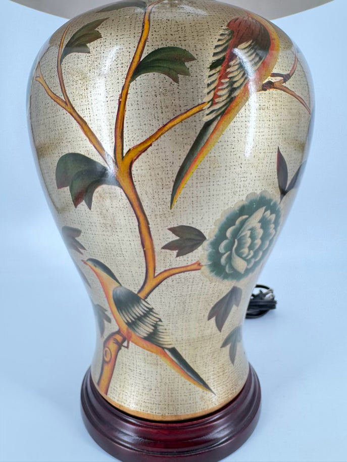 Gold & Green Ceramic Birds Lamp