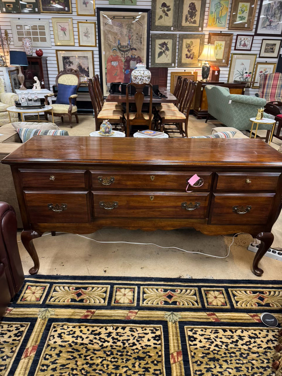 Wood 6-Drawer Queen Ann Side Board