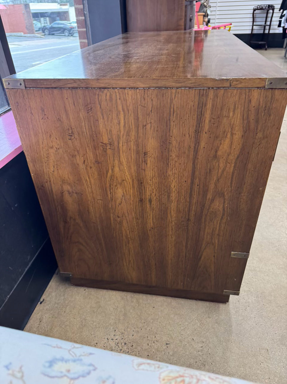 BERNHARDT Wood & Brass Campaign 9-Drawer Desk