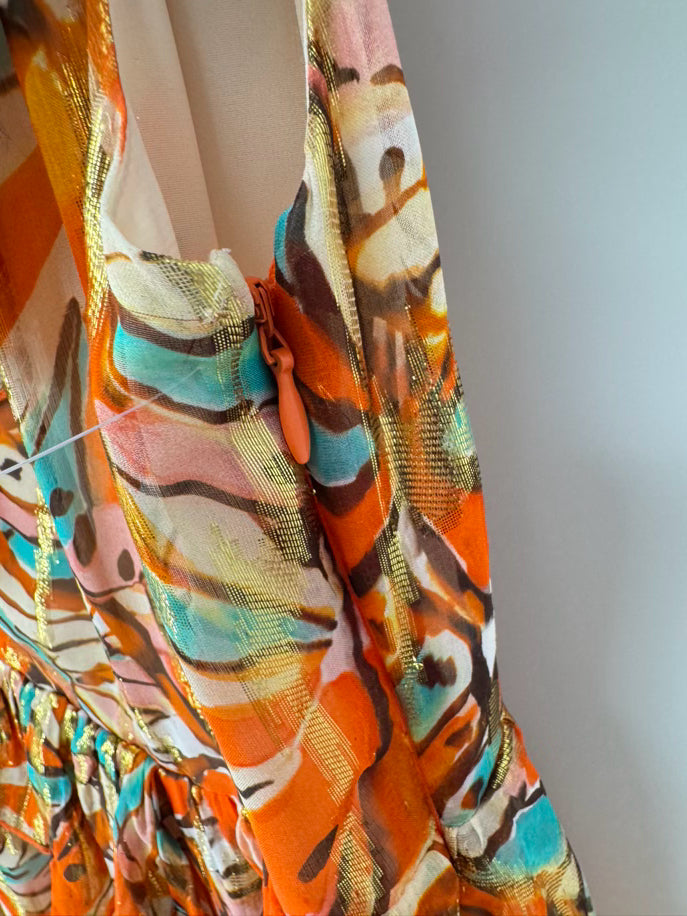 MARIE OLIVER Size 6 Orange Metallic Print Jayda Dress NWT