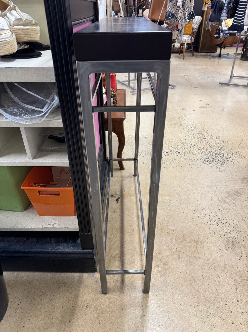 Dark Wood & Satin Finish Metal Sofa Table