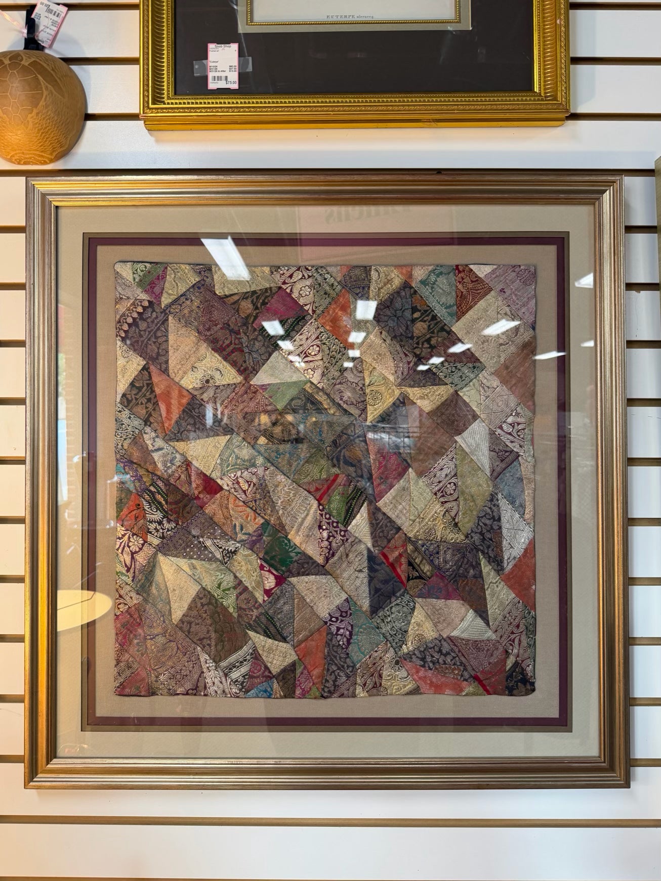 Multi Colored Silk Fabric In Gold Frame