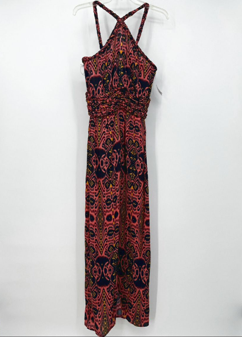 CAROLINA K Size S Salmon & Black Print Sleeveless Maxi-Dress