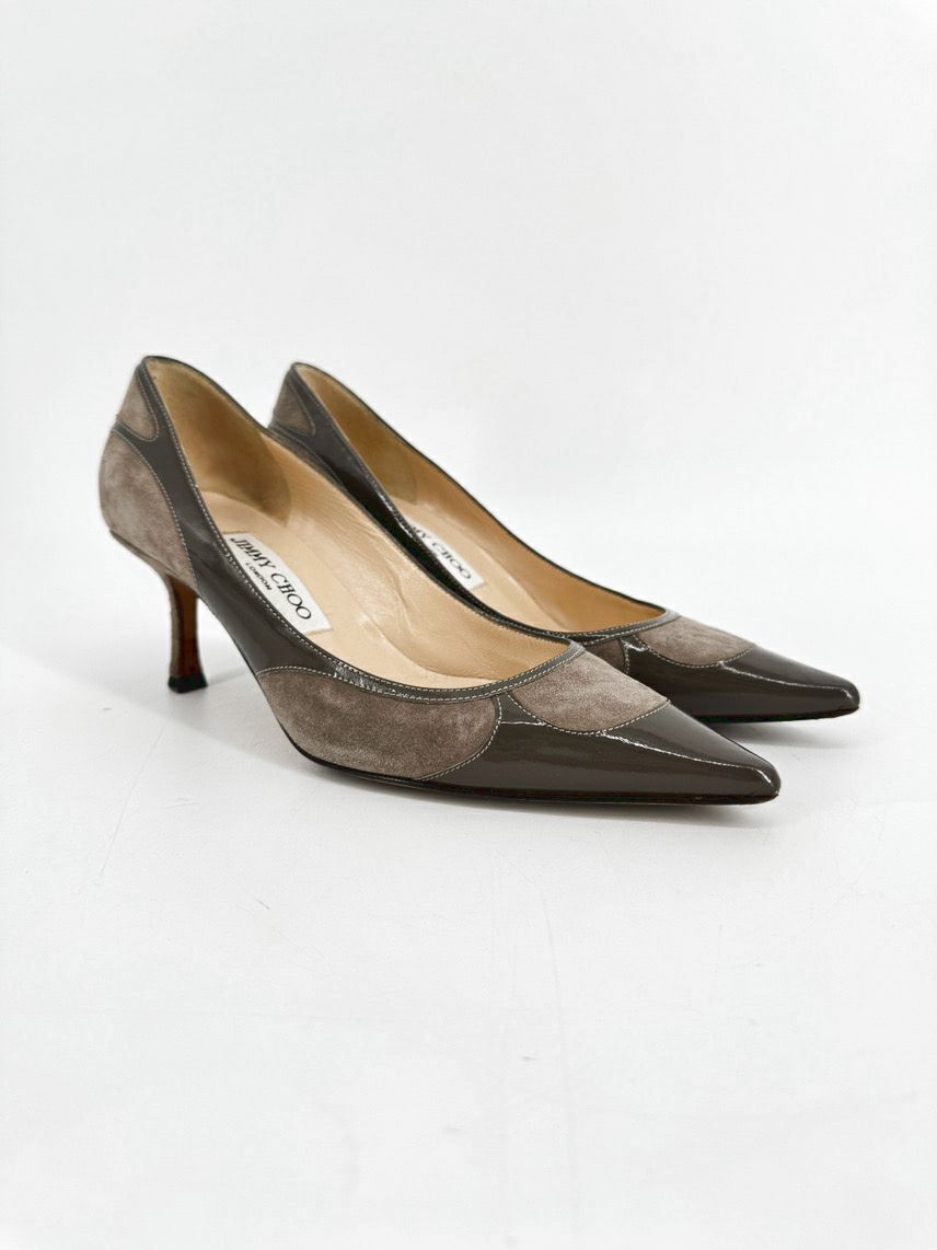 JIMMY CHOO Size 36.5 Taupe Leather Kitten Heels