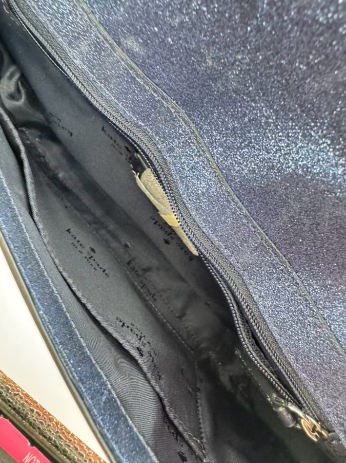KATE SPADE Blue Sparkle Leather Flap Shoulder Purse