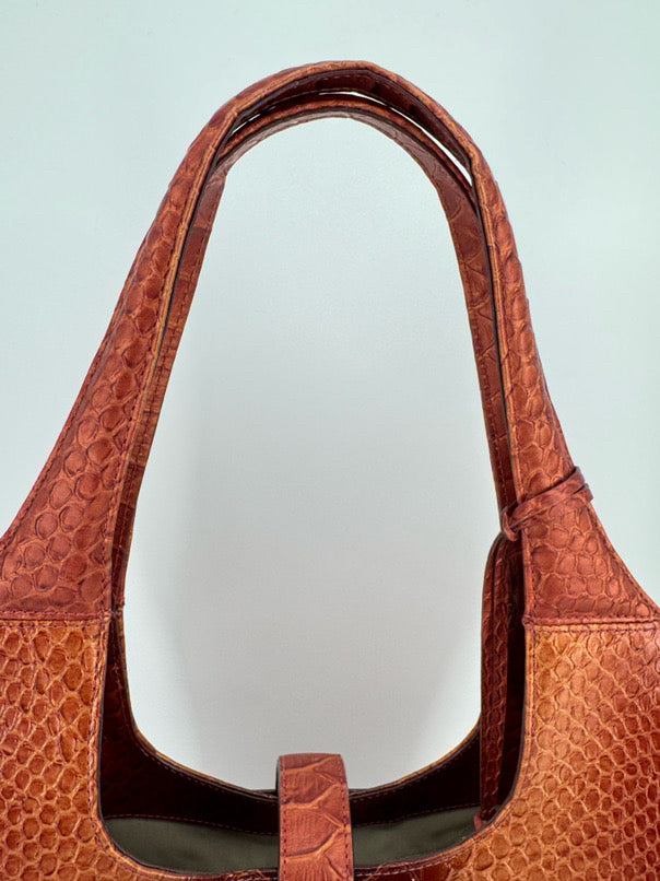 BRAHMIN Red & Orange Embossed Croc Carla Purse