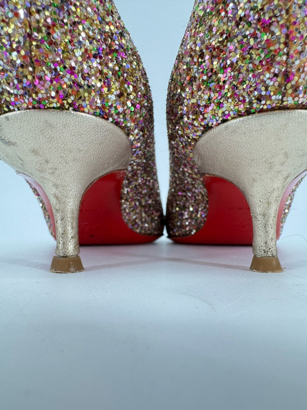 CHRISTIAN LOUBOUTIN Size 39 Multi-Color Leather Sparkle Kitten Heels