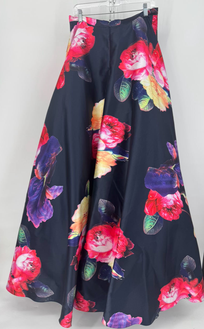JOVANI Size 12 Navy Floral Print 2-Piece Dress
