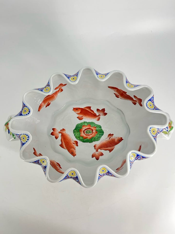 White, Purple & Green Porcelain Floral & fish Foot Bath