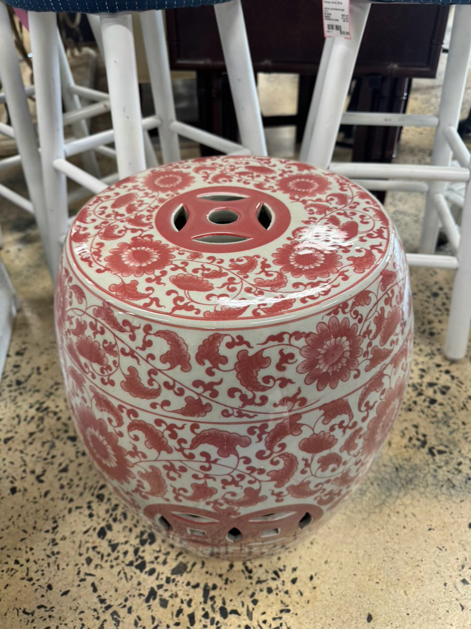 Pink & White Ceramic Garden Stool