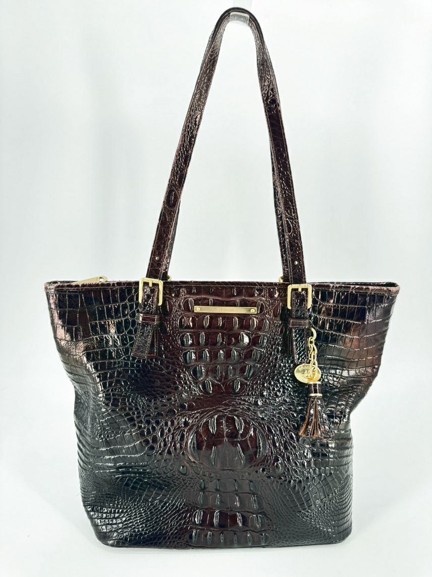 BRAHMIN Brown Leather Embossed Croc Purse