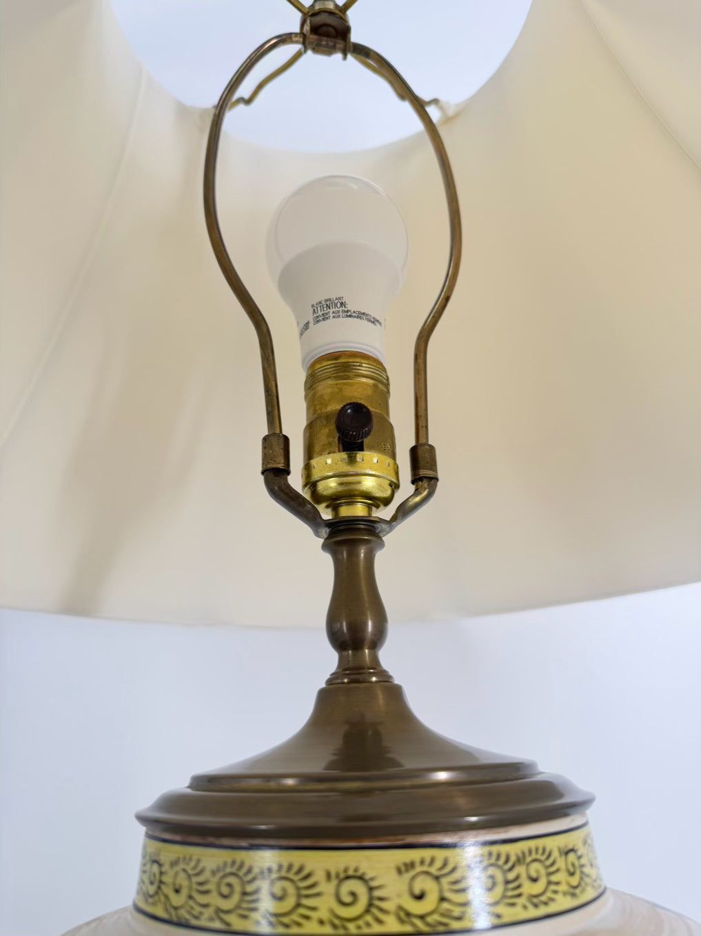 Tan, Rust & Green Porcelain Lamp w/ Shade