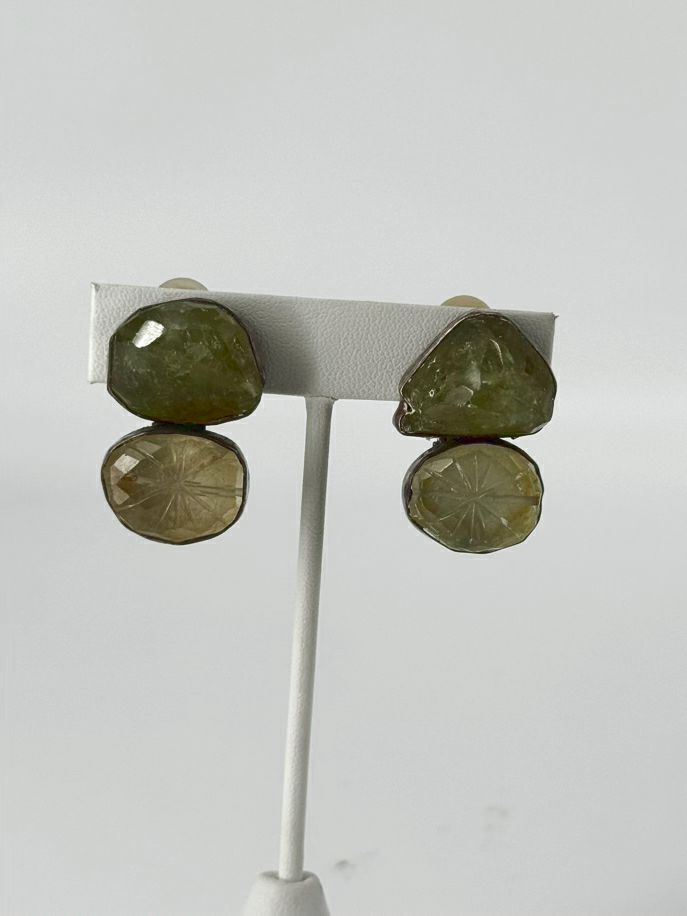 REBECCA COLLINS Sterling Silver Citrine & Peridot Clip On Earrings