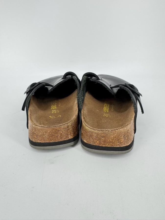 BIRKENSTOCK Size 39 Black Leather Boston Clogs