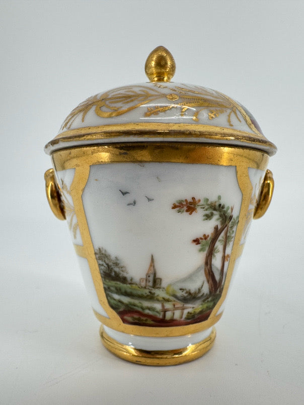 ANTIQUE White & Gold Painted Porcelain Small Jar
