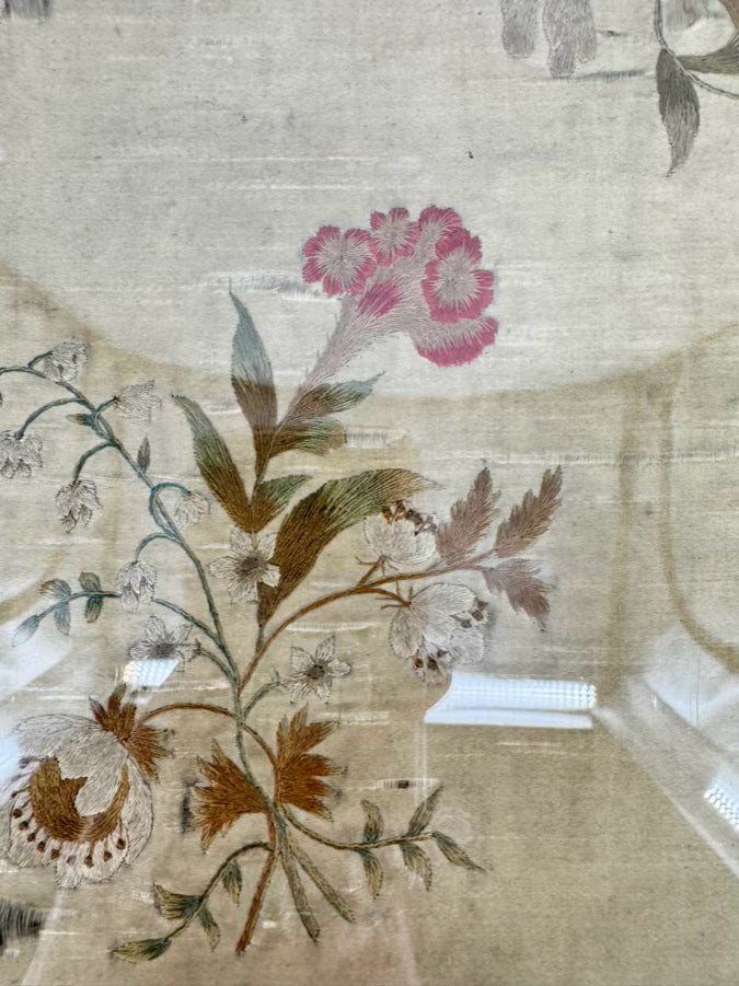 VINTAGE Silk Needlework in Antique Wood Frame