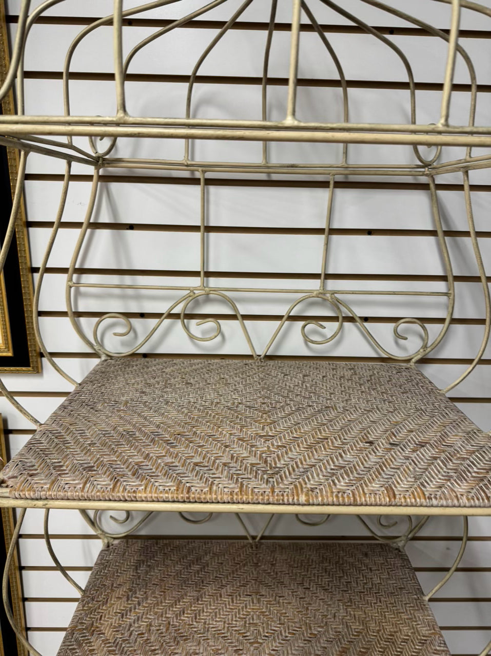 Cream Metal & Wicker Etagere