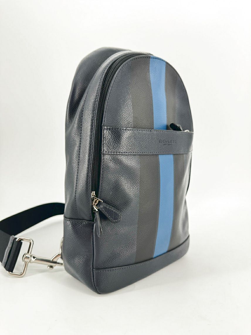 COACH Black & Navy Charles Varsity Sling Backpack