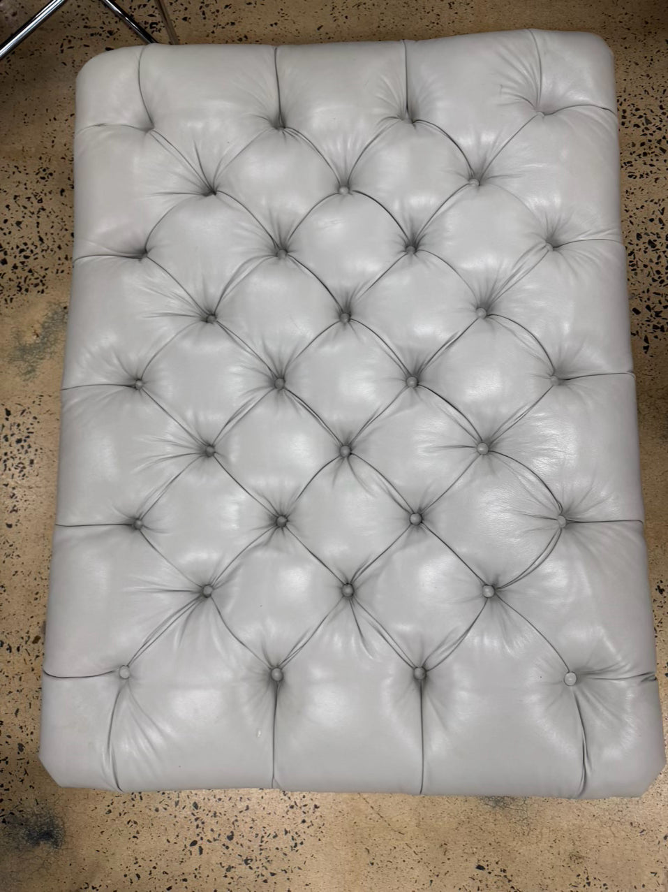 Gray Leather Look Tufted Ottoman