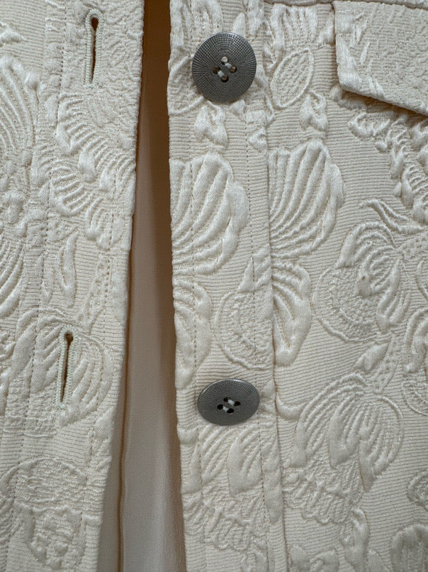 OSCAR DE LA RENTA Size 8 Champagne Embossed Floral Jacket