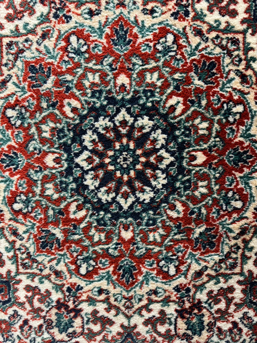Green & Red Wool Medallion Oriental Rug