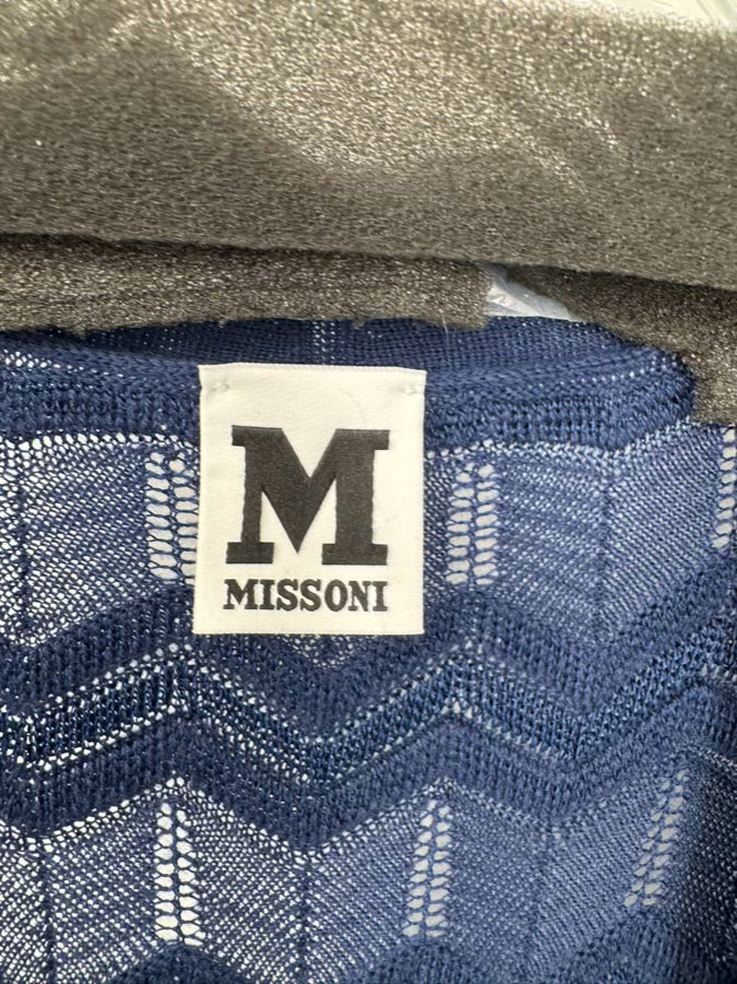 MISSONI Size 42 Navy Zig Zag Knit Cardigan