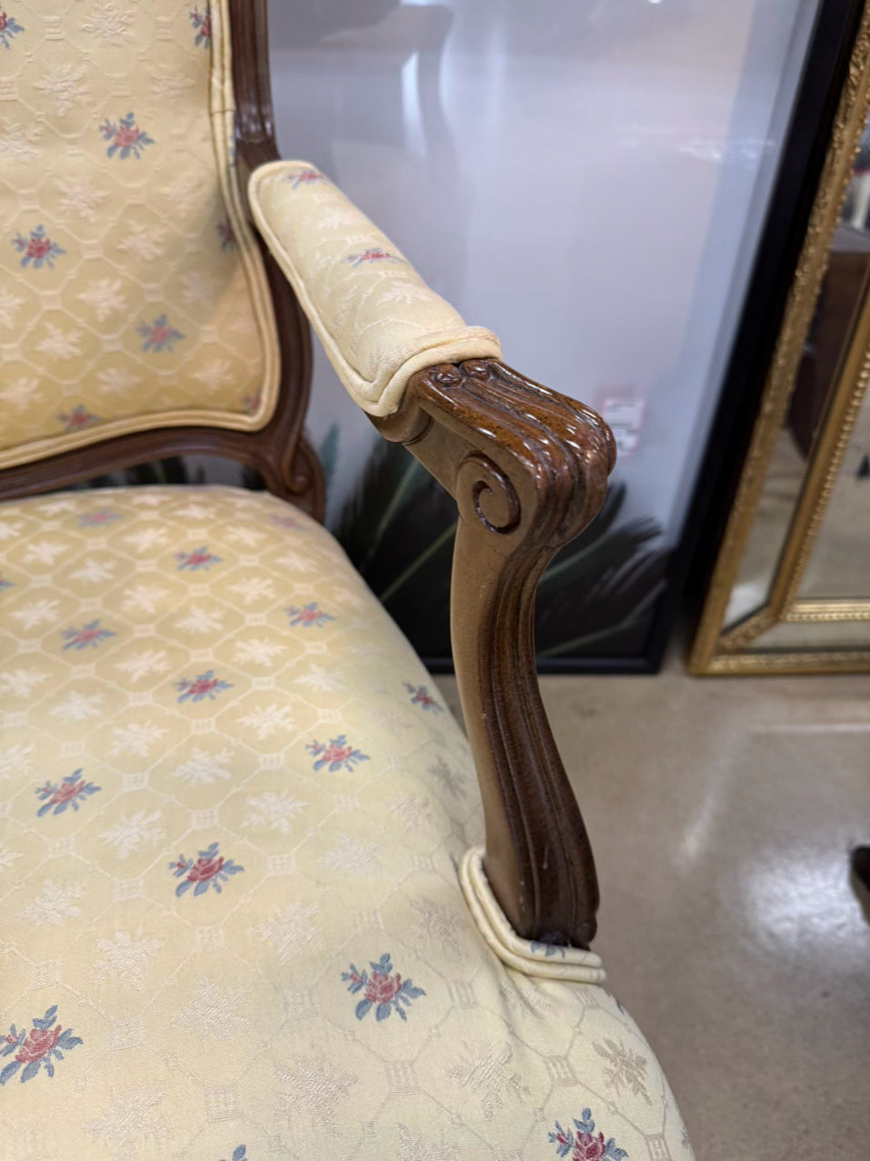 Yellow Floral Upholstered Wood Chair