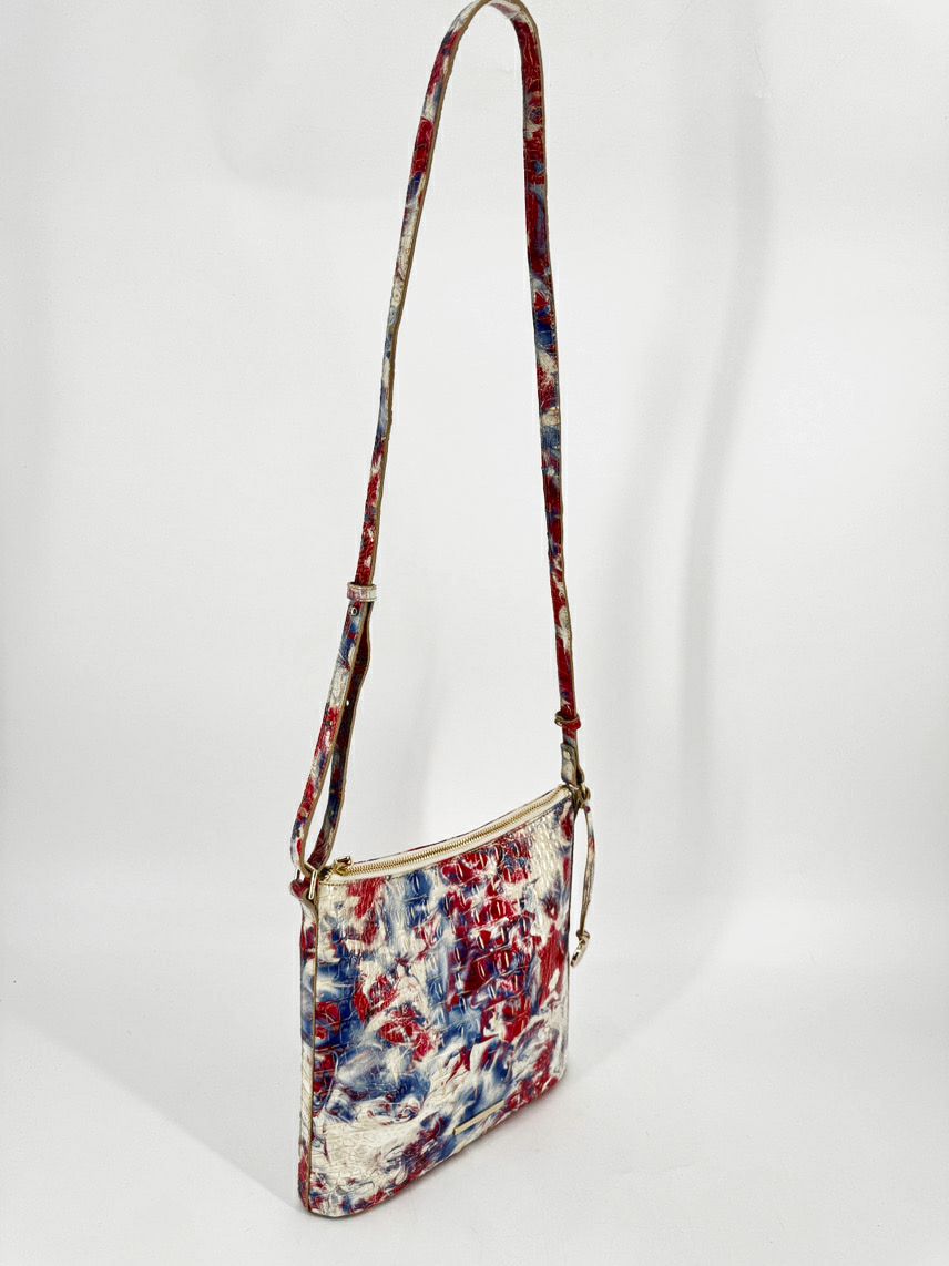 BRAHMIN Blue, Red & White Embossed Leather Crossbody Bag