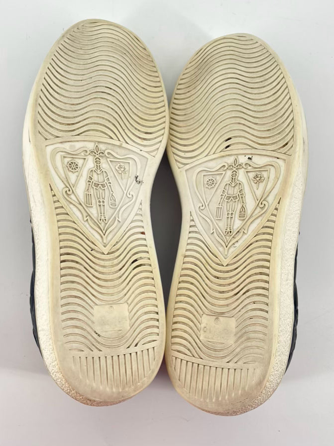 GUCCI Size 11 Navy & Red Leather Logo Ace Sneakers